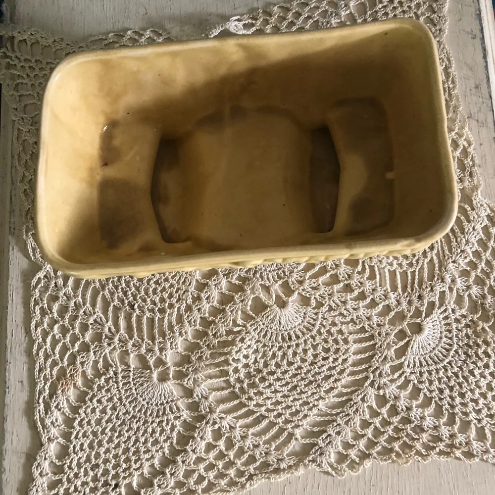 Vintage Creamy Yellow Footed Ceramic Planter w Fruit Motif